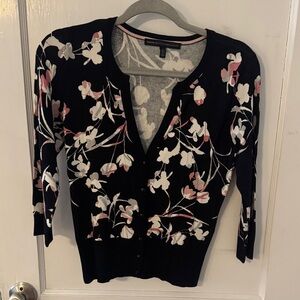 White House Black Market Black Floral Cardigan